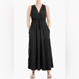 MAX STUDIO Tassel Tie Maxi Dress (Black, Small)